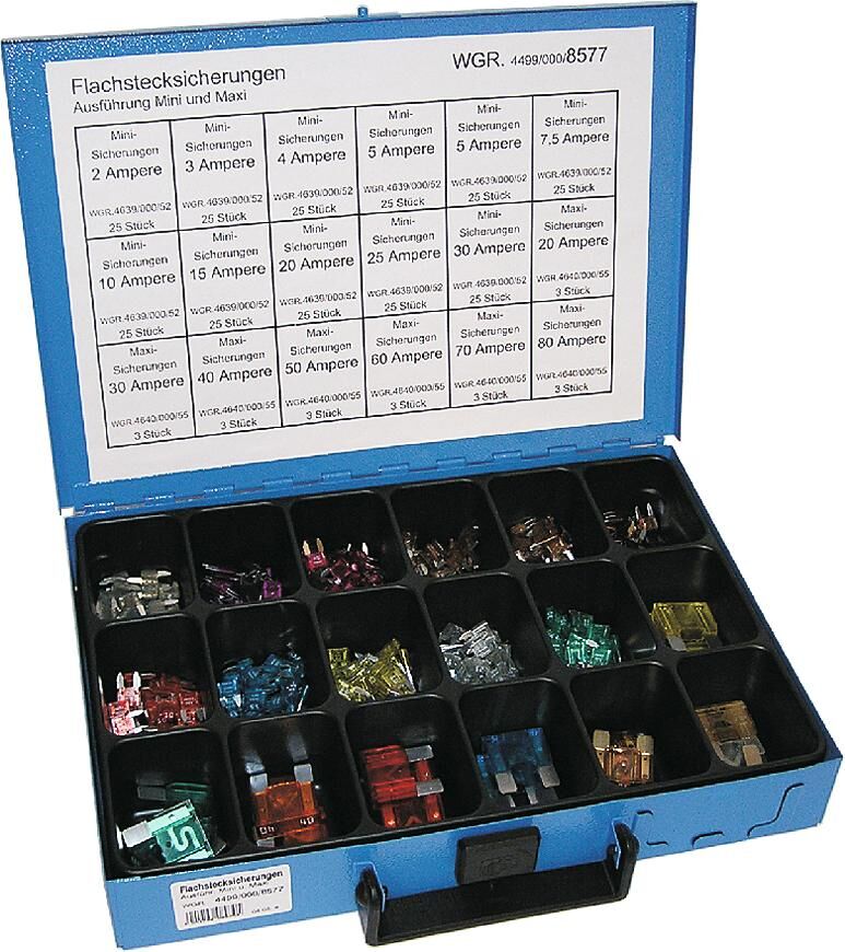 Dresselhaus 8577 assortment of banana plug fuses, flat fuses, mini and maxi