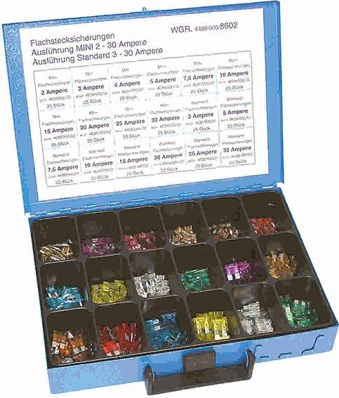 Dresselhaus banana plug fuse assortment 8602. Sort.blade fuses. Blender, mini-standard