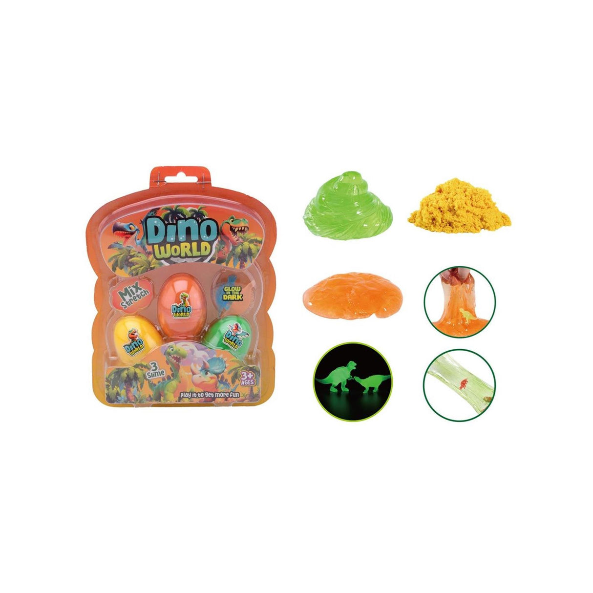 Johntoy dino world - 3 slime eggs with glow-in-the-dark dino