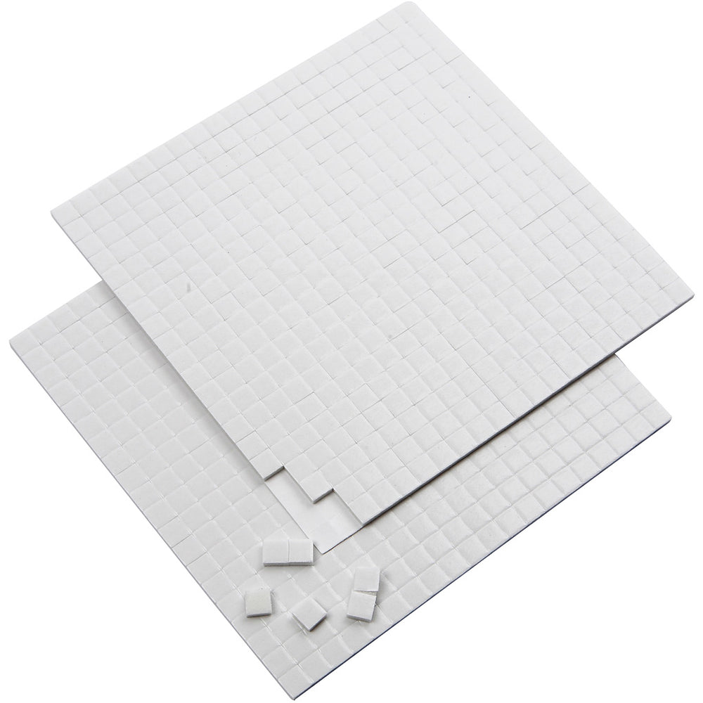 Creativ company 3D foam pads, size 5x5 mm, thickness 2 mm, white, 2x400 pieces, 2 sheets 1 box
