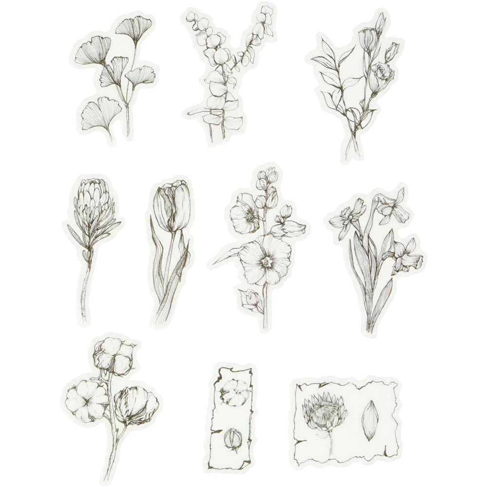 Creativ company masking tape stickers, black and white flowers, size 30-50 mm, 30 pieces 1 box