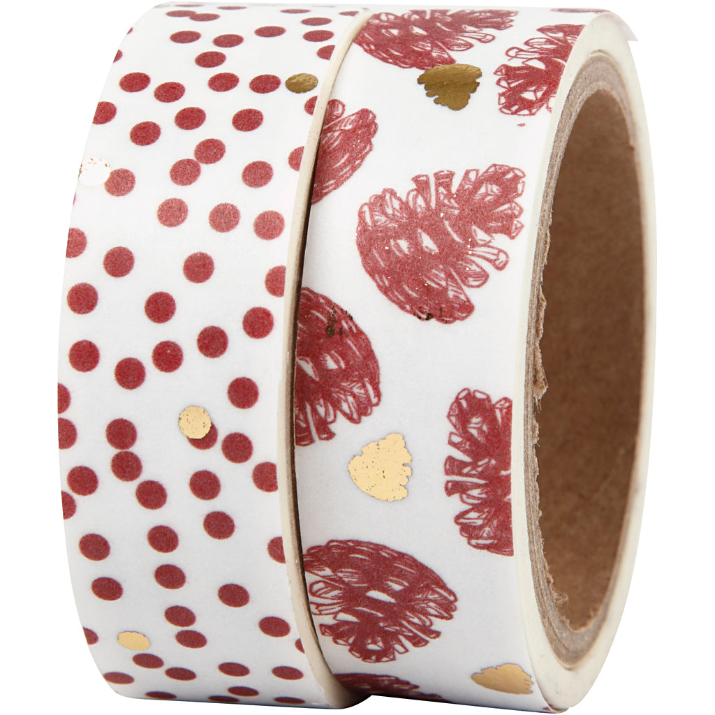 Vivi gade masking tape, pine cones and dots - foil, w: 15 mm, 2x4 m 1 box