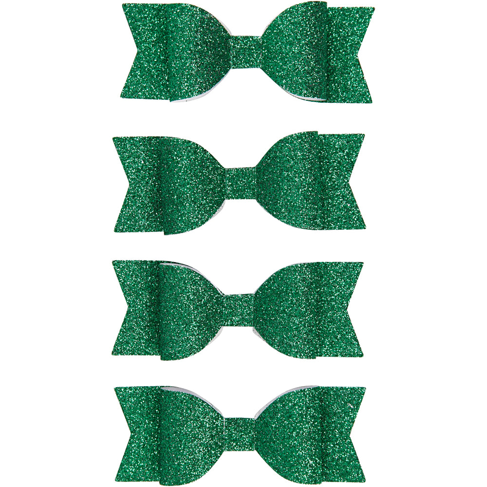 Vivi Gade bows, size 31x85 mm, green glitter, 4 pieces in a box