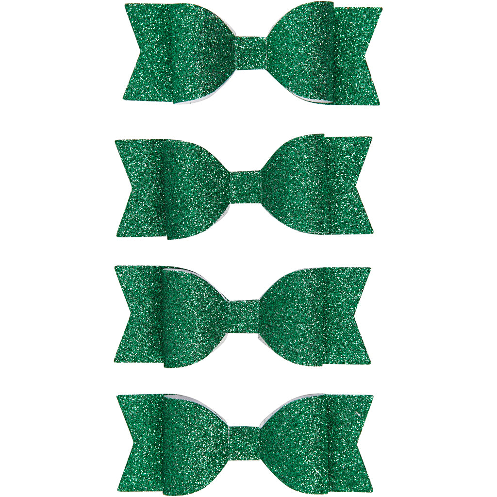 Vivi Gade bows, size 31x85 mm, green glitter, 4 pieces in a box