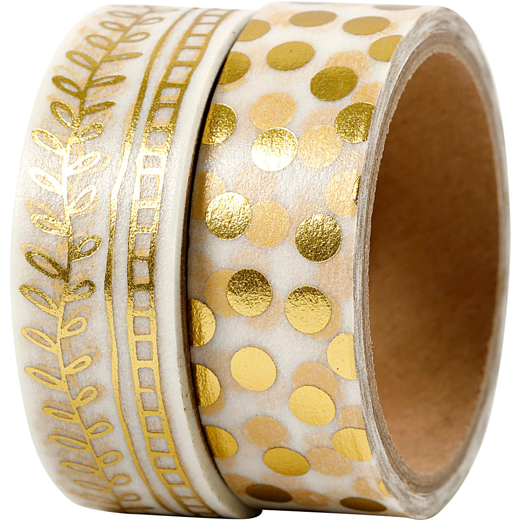 Vivi Gade masking tape, tendrils and dots - foil, w: 15 mm, gold, 2x4 m 1 box