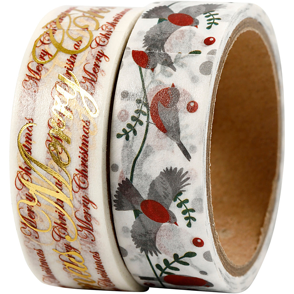 Vivi Gade masking tape, Merry Christmas and birds - foil, w: 15 mm, 2x4 m 1 box