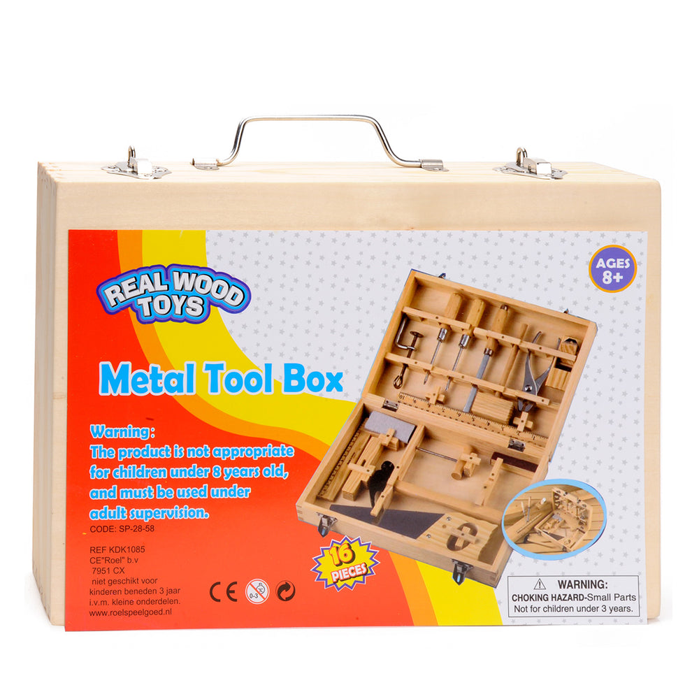 Wooden tool box, 16 pcs.