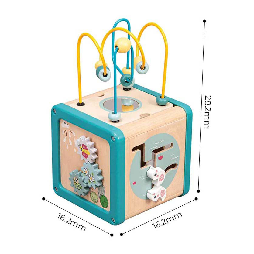 Playwood houten activiteiten kubus met kralenframe