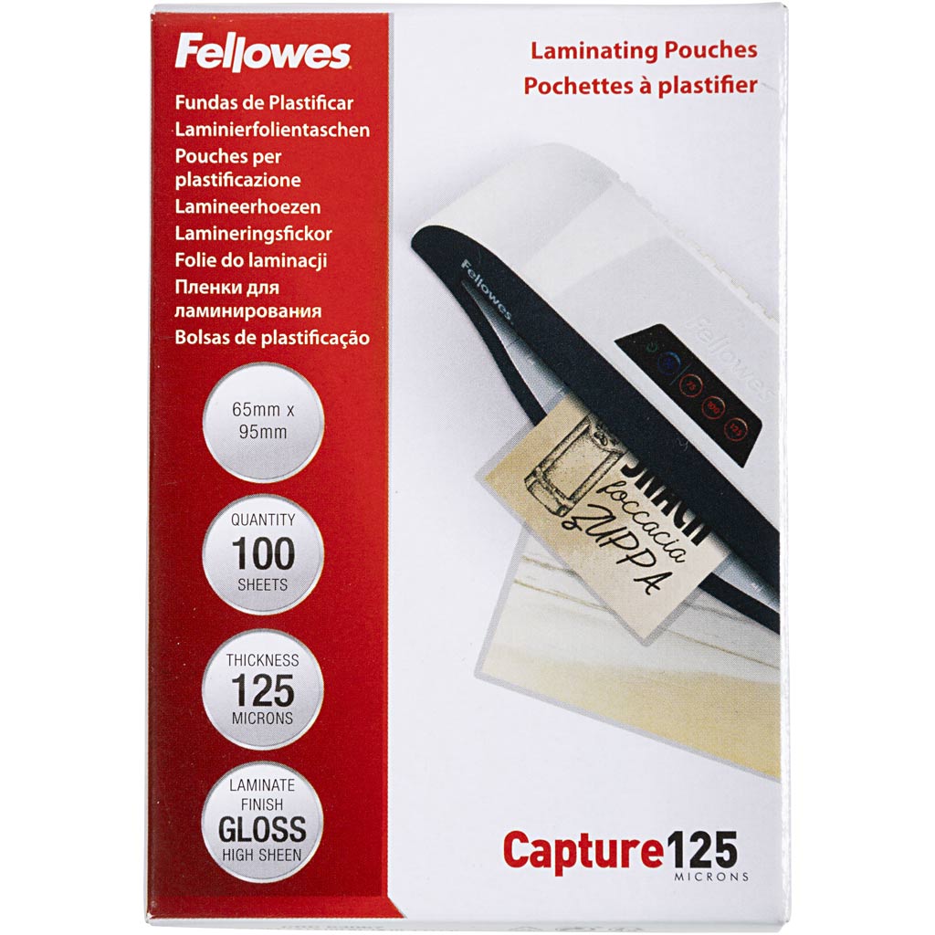 Laminating pouches, size 65x95 mm, thickness 125 my, clear, 100 pieces in a box