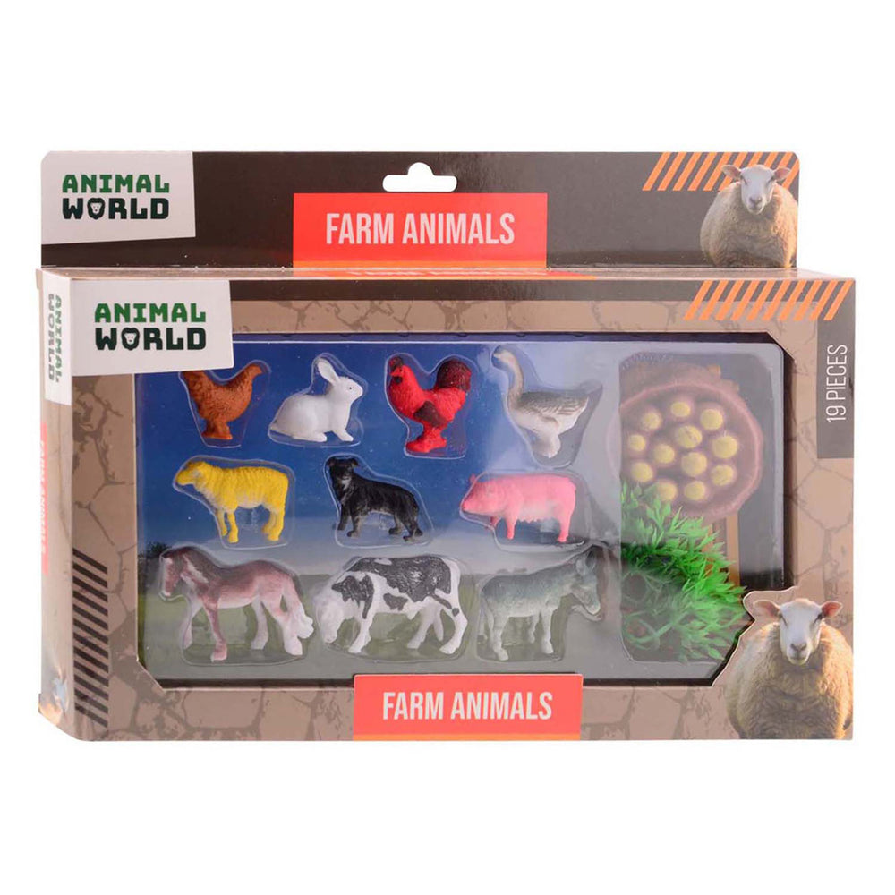 Johntoy animal world - farm animals play set, 19pcs.
