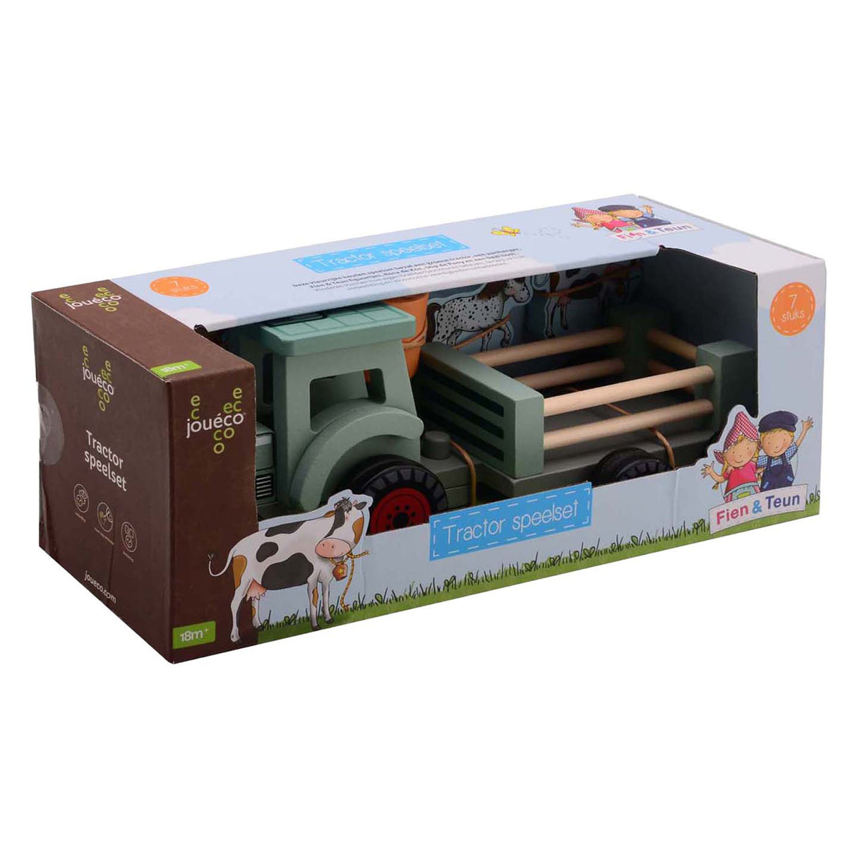 Johntoy fien teun wooden tractor with accessories - 7dlg.