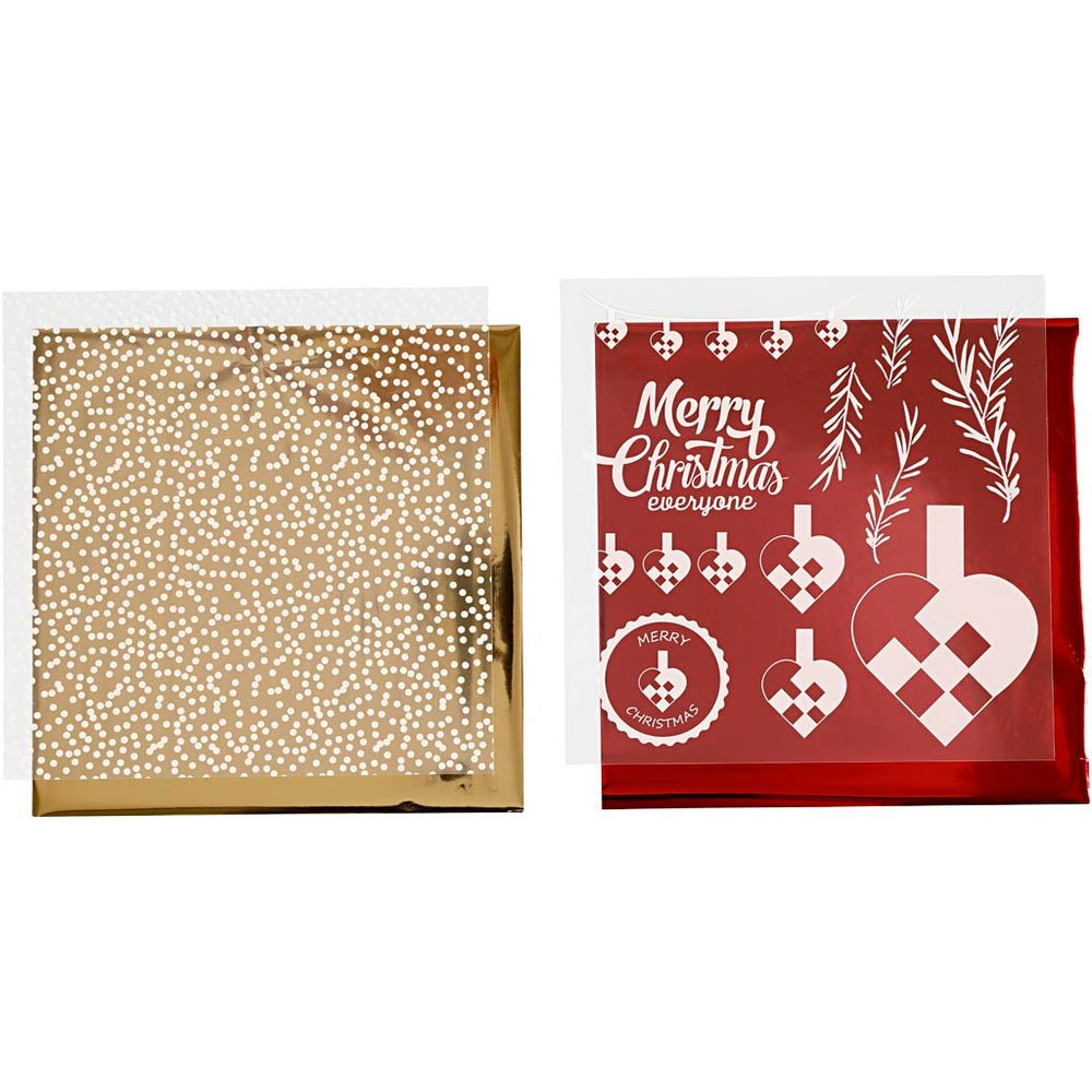 Vivi Gade deco foil and transfer sheet, braided hearts, sheet 15x15 cm, gold, red, white, 4 sheets 1 box