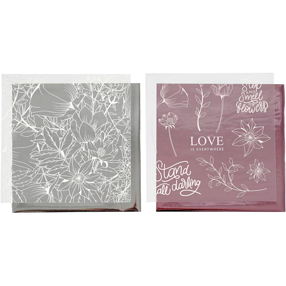 Vivi Gade deco foil and transfer sheet, flowers, sheet 15x15 cm, pink, silver, 4 sheets 1 box