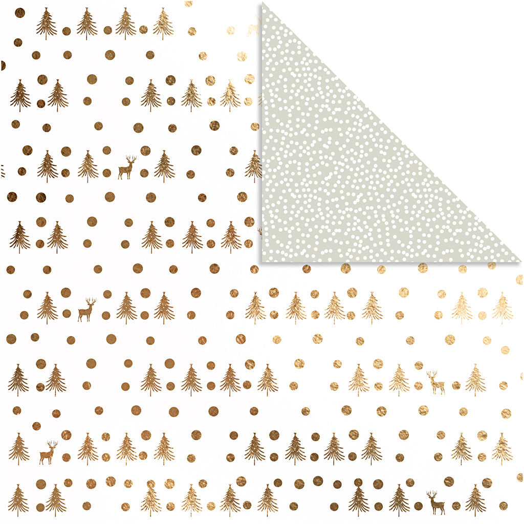 Vivi Gade design paper, deer and dots, sheet 30.5x30.5 cm, 180 g, gold, 3 sheets 1 box