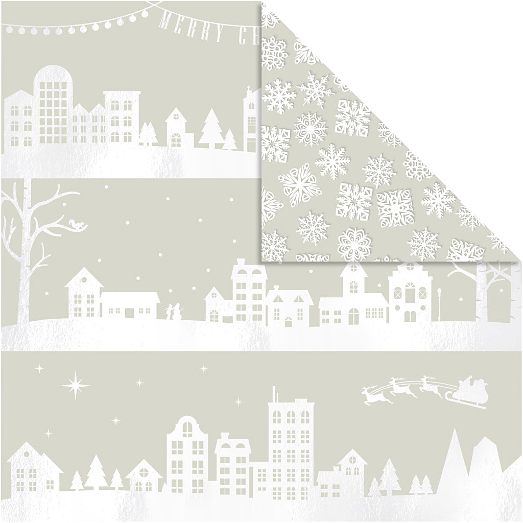 Vivi gade design papier, huizen en sneeuwvlokken, vel 30,5x30,5 cm, 180 gr, 3 vel 1 doos