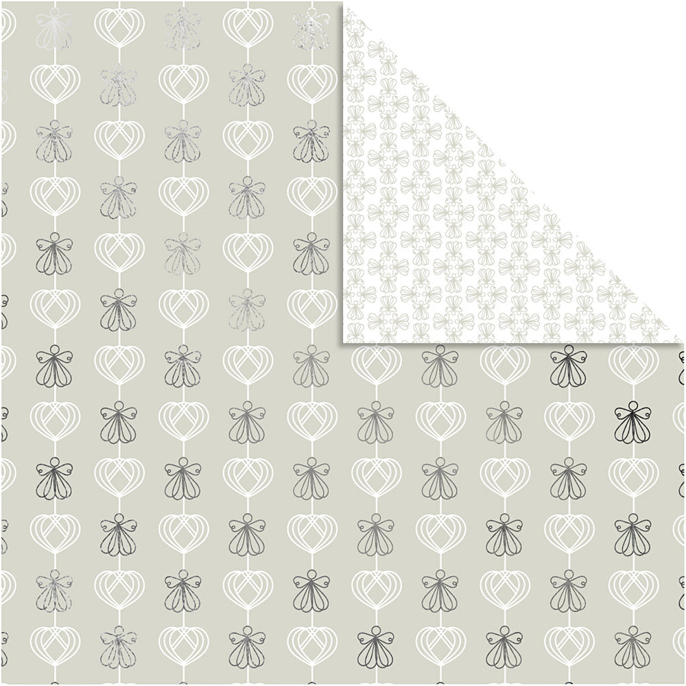 Vivi Gade design paper, angels and hearts, sheet 30.5x30.5 cm, 180 g, silver, 3 sheets 1 box