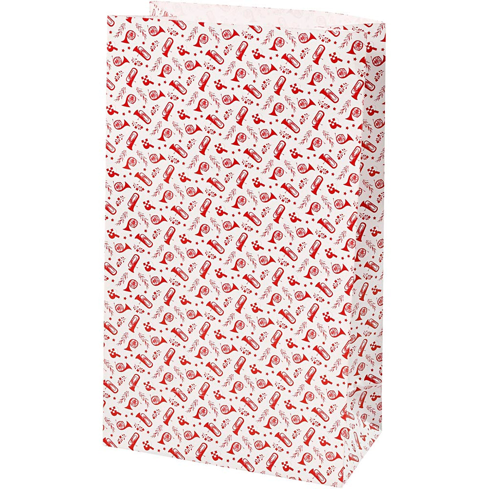 Vivi Gade paper bags, trumpet, h: 21 cm, dim: 6x12 cm, 80 g, red, white, 8 pieces 1 box