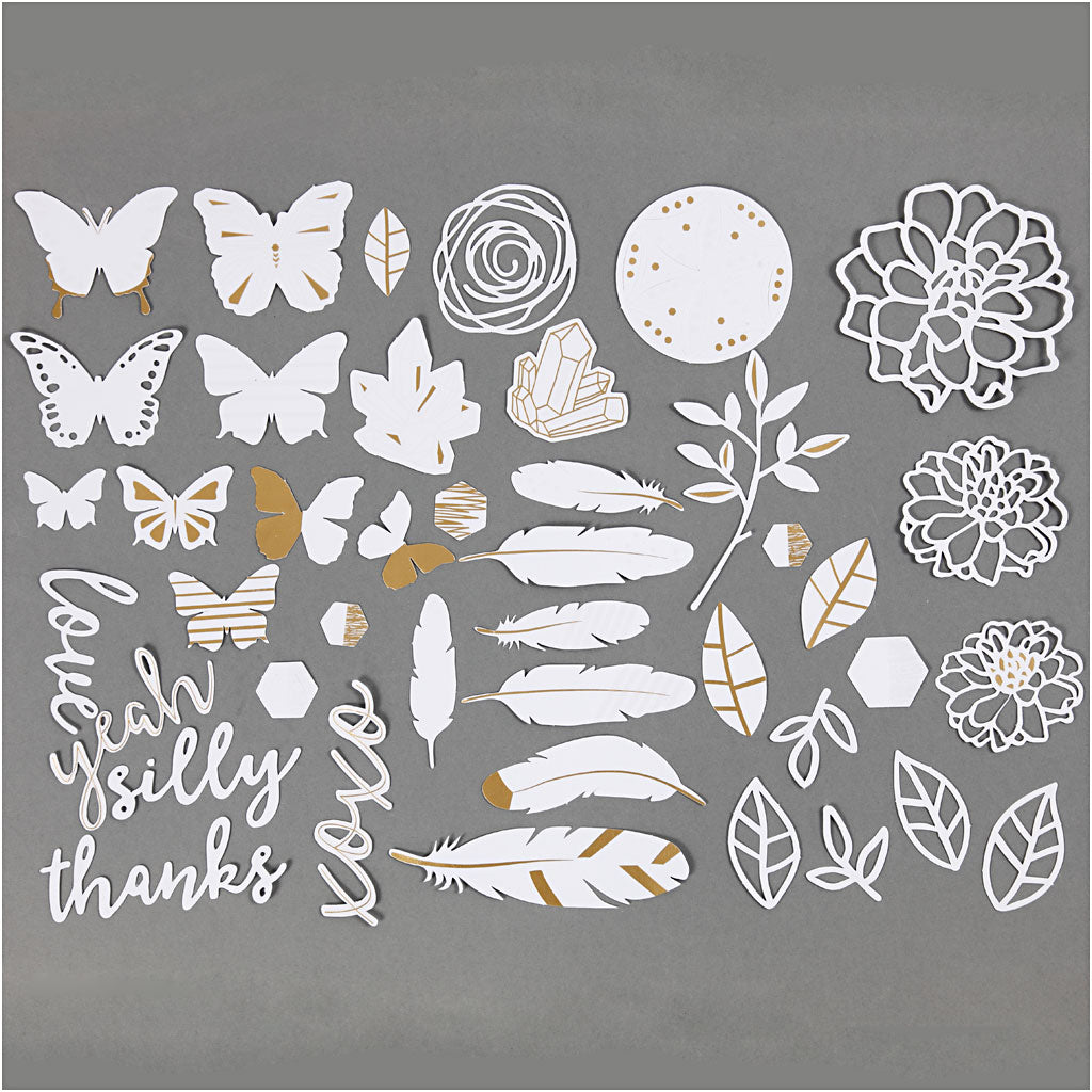 Creative company labels with gold-colored motifs for watercolor, size 1.5-10 cm, 44 pieces in a box