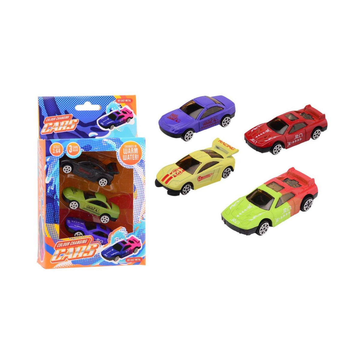Johntoy color changing die-cast racing car, 3pcs.