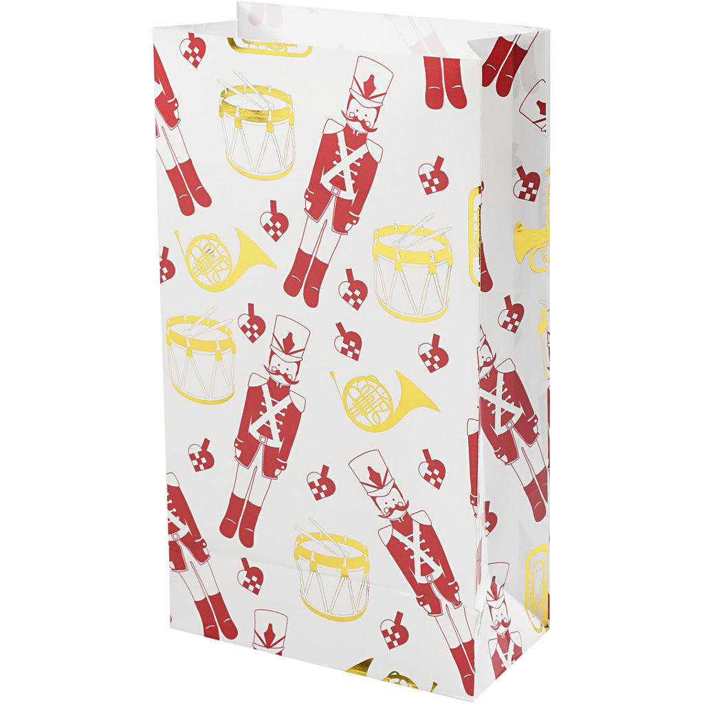 Vivi Gade paper bags, nutcracker, h: 21 cm, dim: 6x12 cm, gold, red, white, 8 pieces 1 box
