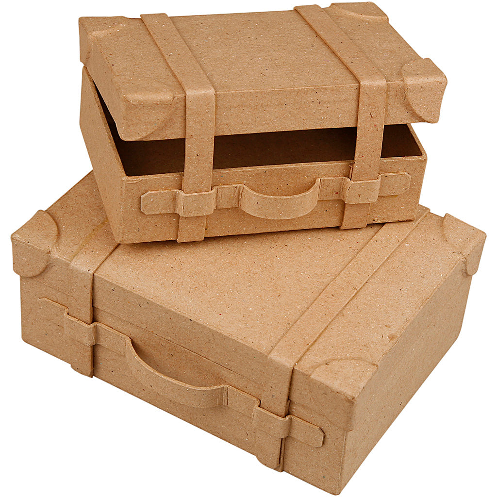 Paper mache suitcases handmade, set of 2