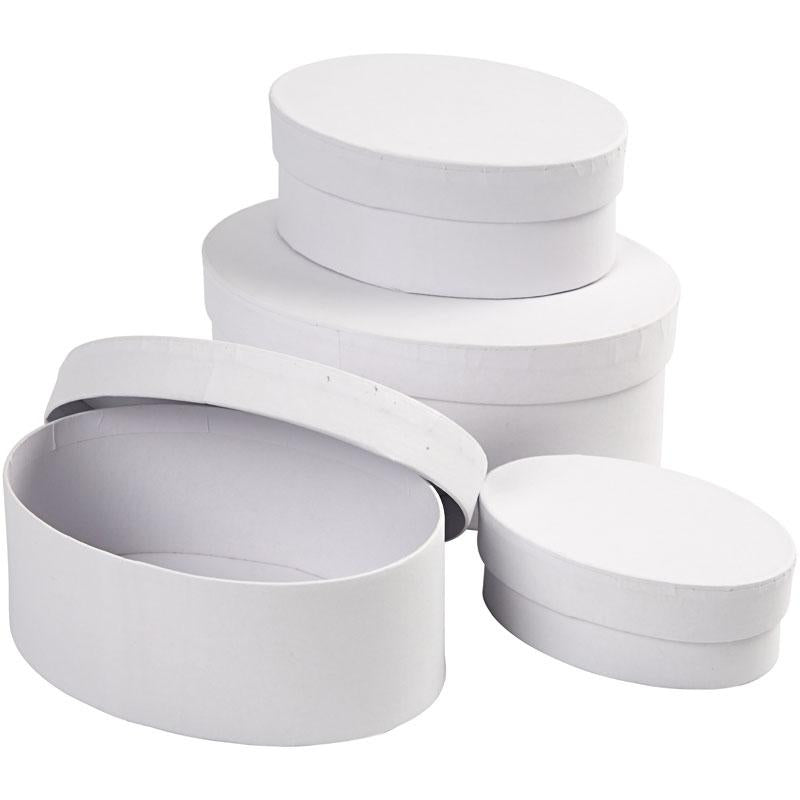 Creativ company oval boxes, h: 4+5+6+7 cm, l: 10+12+14+16 cm, white, 4 pieces 1 set