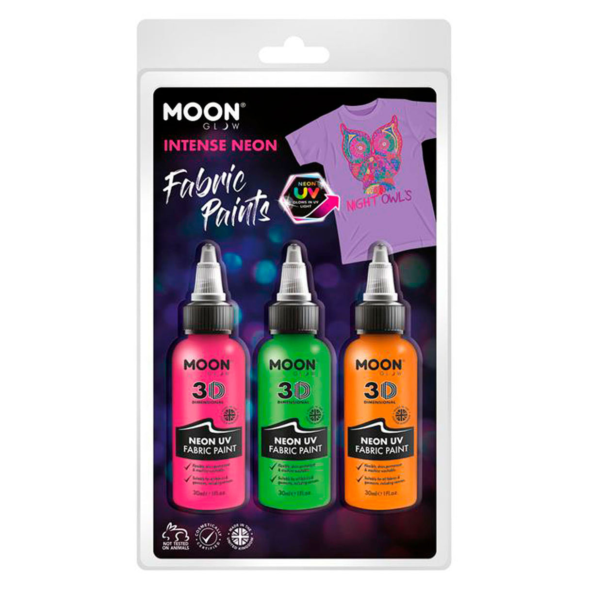 Textilfarbe Neon 3x30ml - Orange, grün, rosa