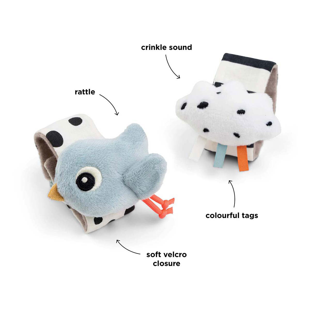 Fatto dal polso di cervo Rattle Happy Clouds Blue, 2st.