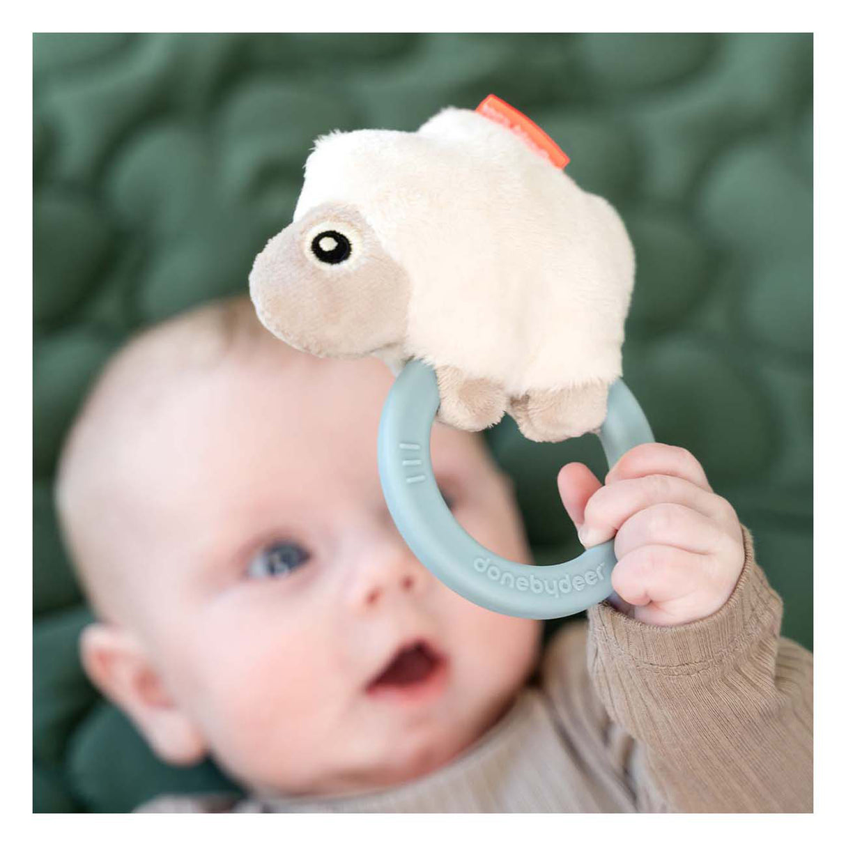 Done by deer sensory rattle with teething ring sheep