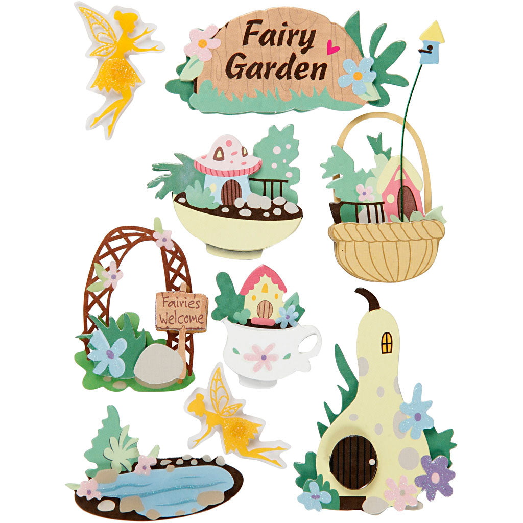 Creativ company 3d stickers, fairy garden, h: 32-64 mm, w: 30-55 mm, thickness 7 mm, 9 pieces 1 box