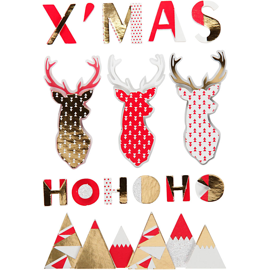 Creativ company 3d stickers, reindeer, h: 15-62 mm, w: 14-100 mm, thickness 5 mm, 15 pieces 1 box