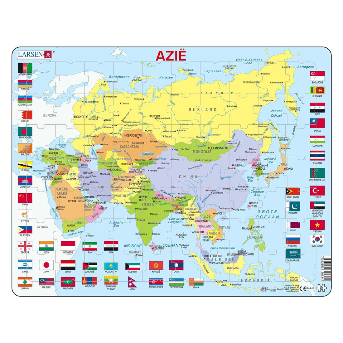 Selecta Larsen Pluzzle Map Asia con banderas, 70th.