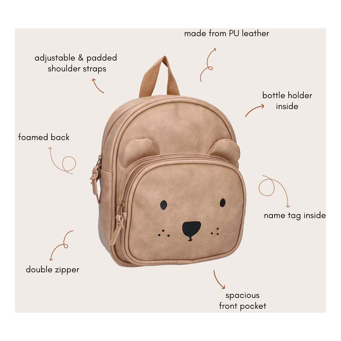 Mochila Kidzroom porto beary couro animado