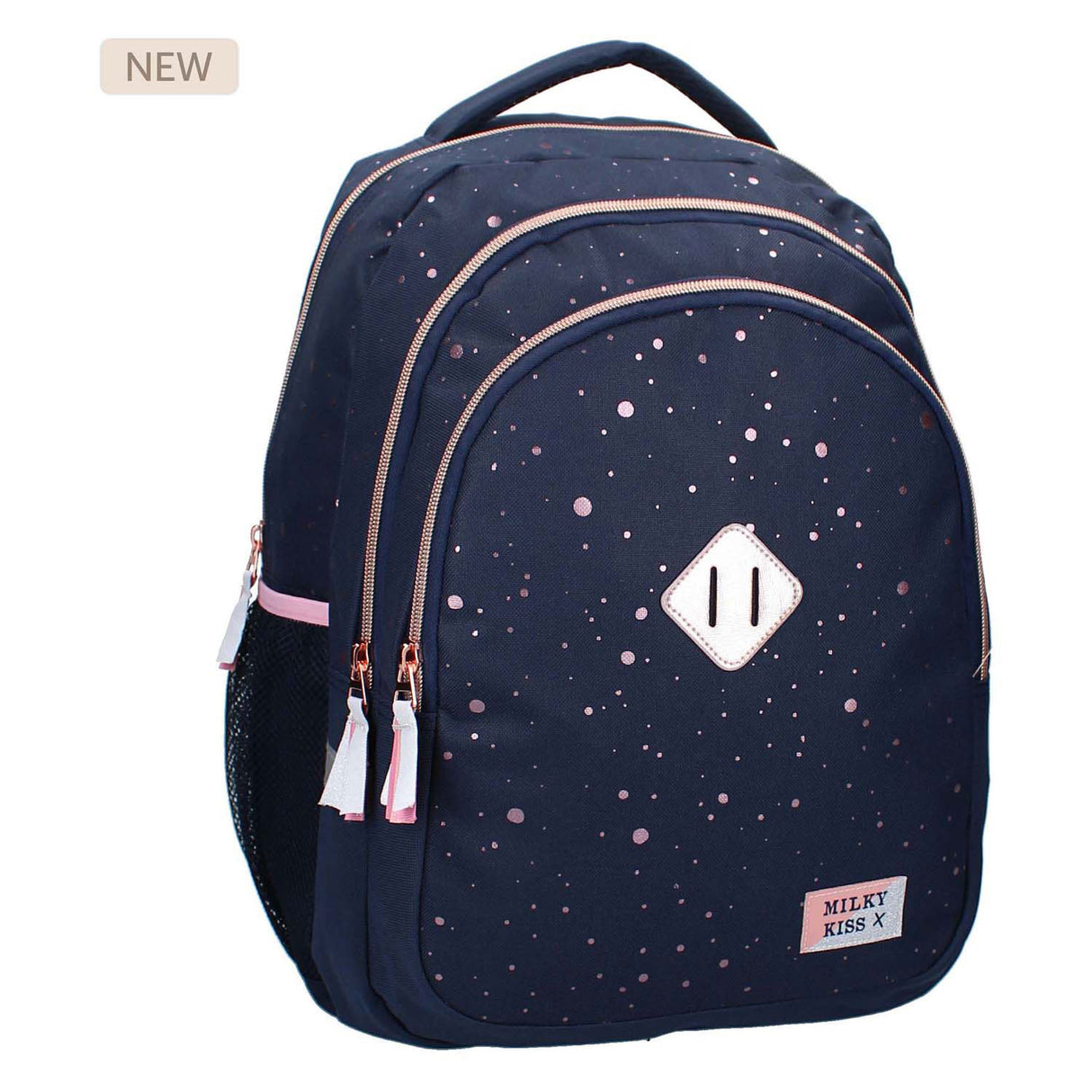 Plecak Milky Kiss Divine Days w kolorze granatowym w różowe kropki, 3 przegródki