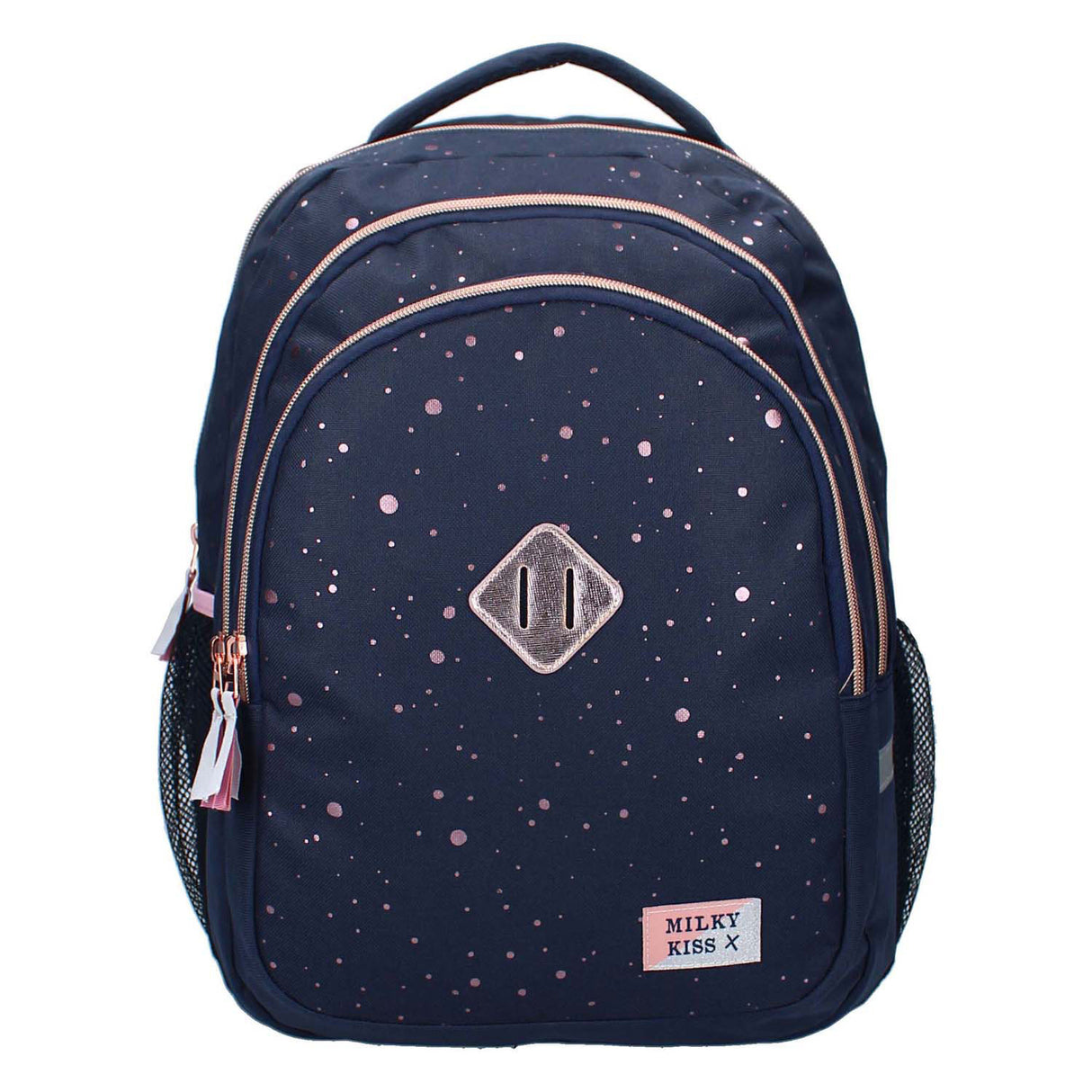 Milky kiss backpack divine days dark blue with pink dots, 3 compartments