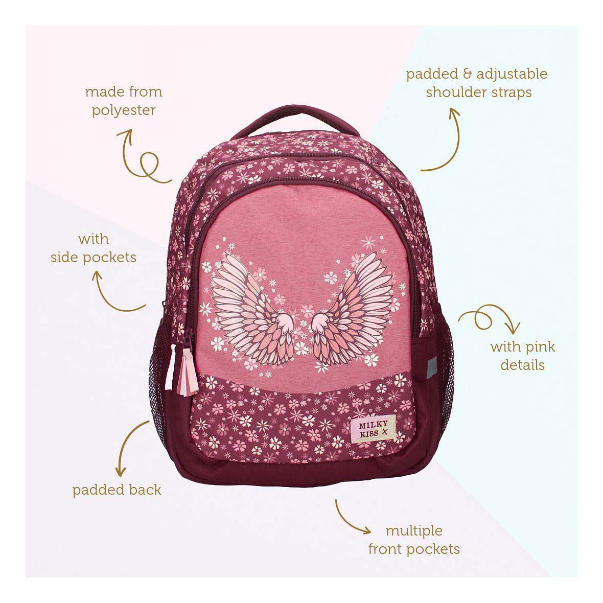 Milky Kiss backpack wild bliss flowers, 3 compartments