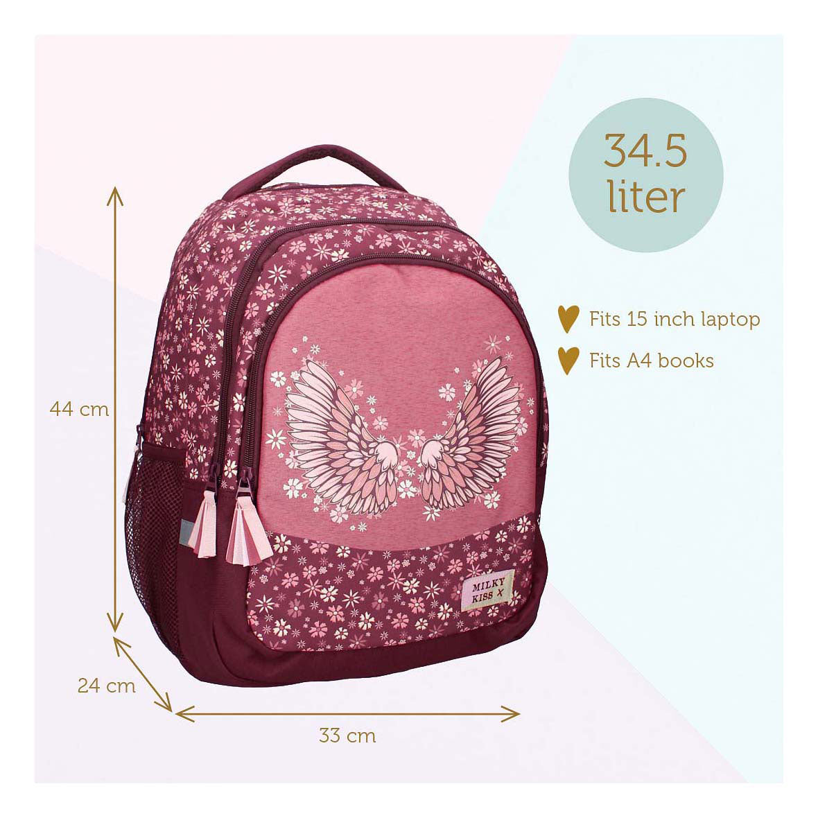 Milky Kiss backpack wild bliss flowers, 3 compartments