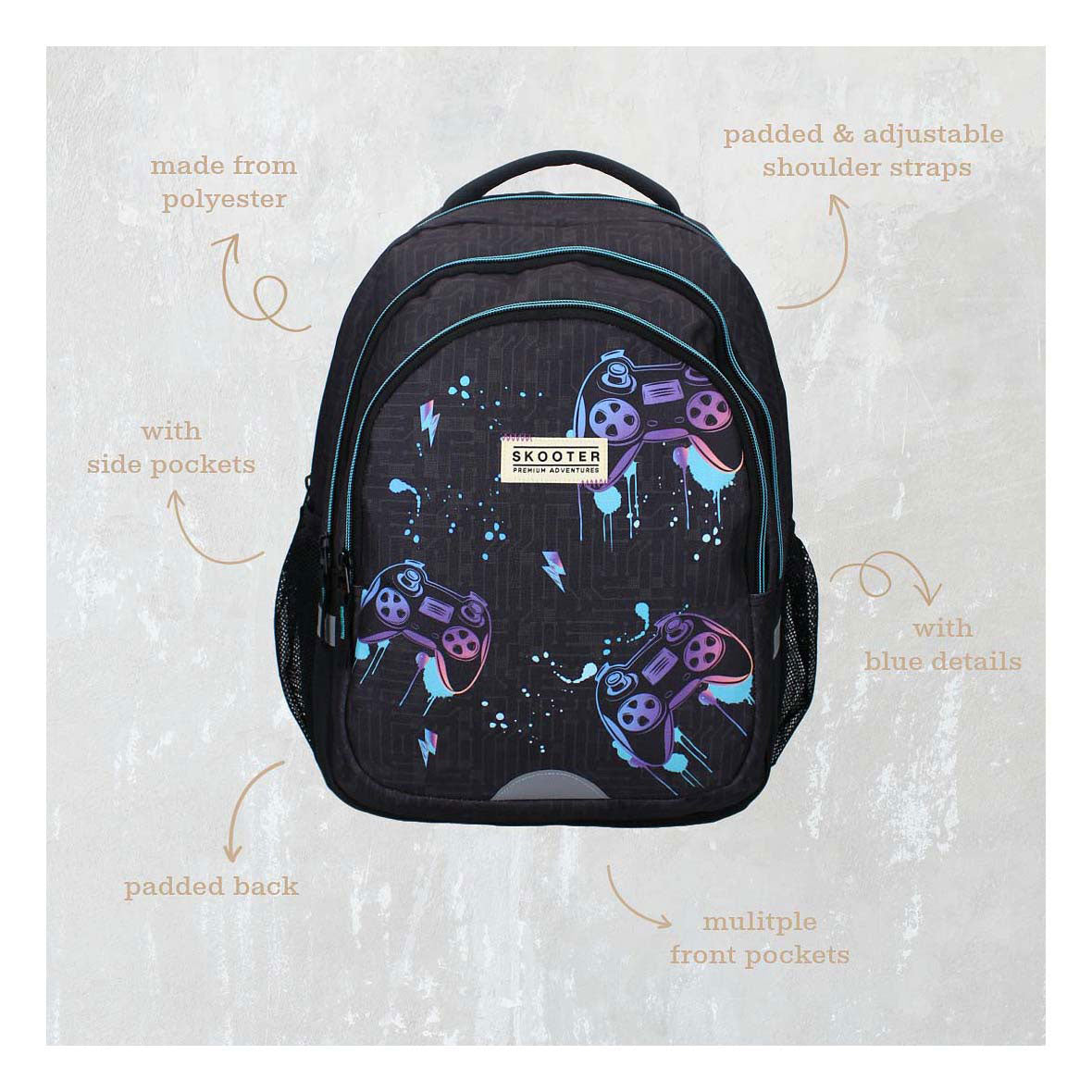 Vadobag scooter backpack game face on game print