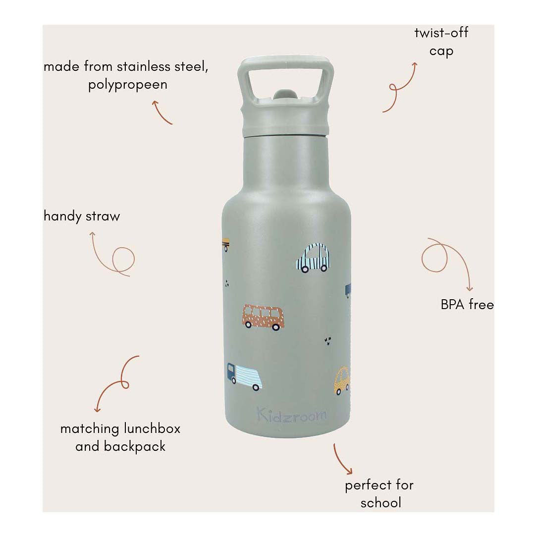 Kidzroom juomapullo makea sips ajoneuvoja, 350ml