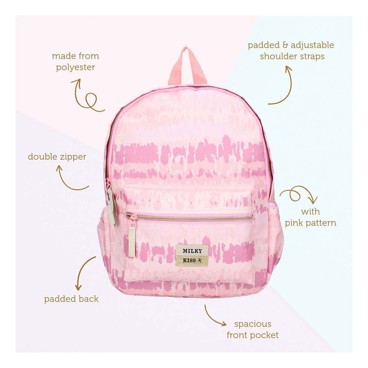 Milky kiss rugzak love and laughter - roze