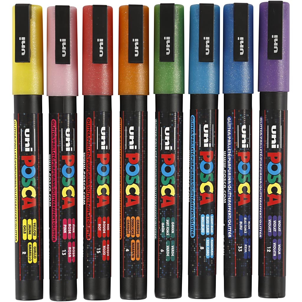 Uni-posca posca marker, size pc-3ml, line width 0.9-1.3 mm, glitter colors, 8 pieces in a box