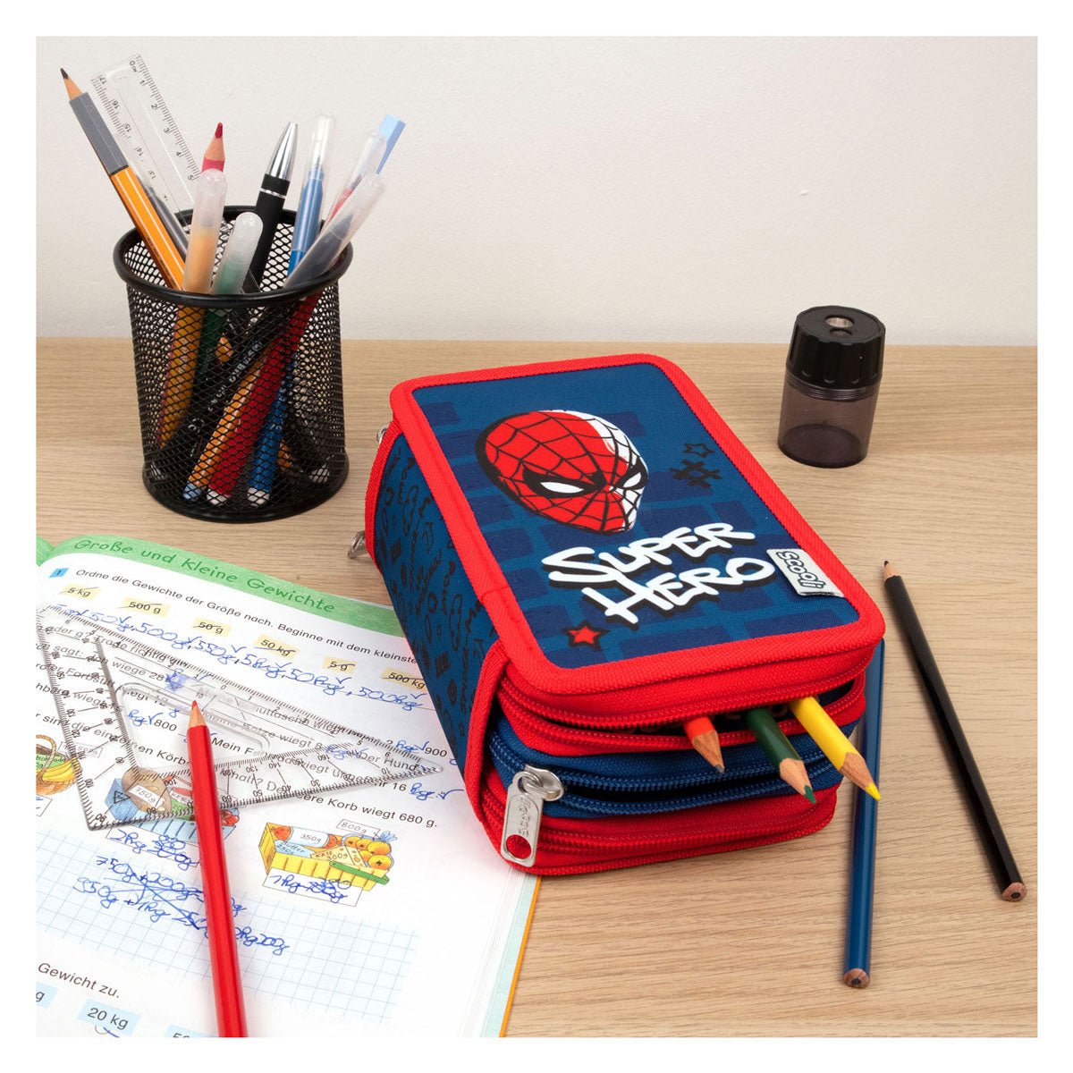 Undercover 3-compartment filled pencil case spiderman