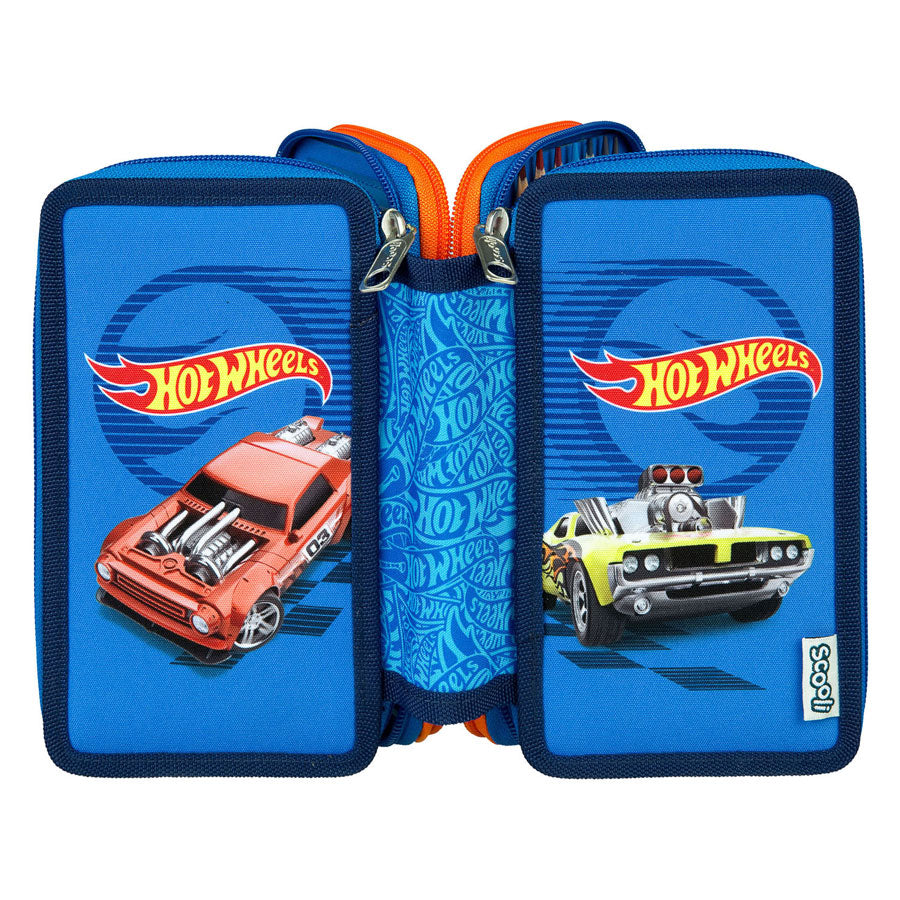 Undercover 3-compartment filled pencil case hot wheels