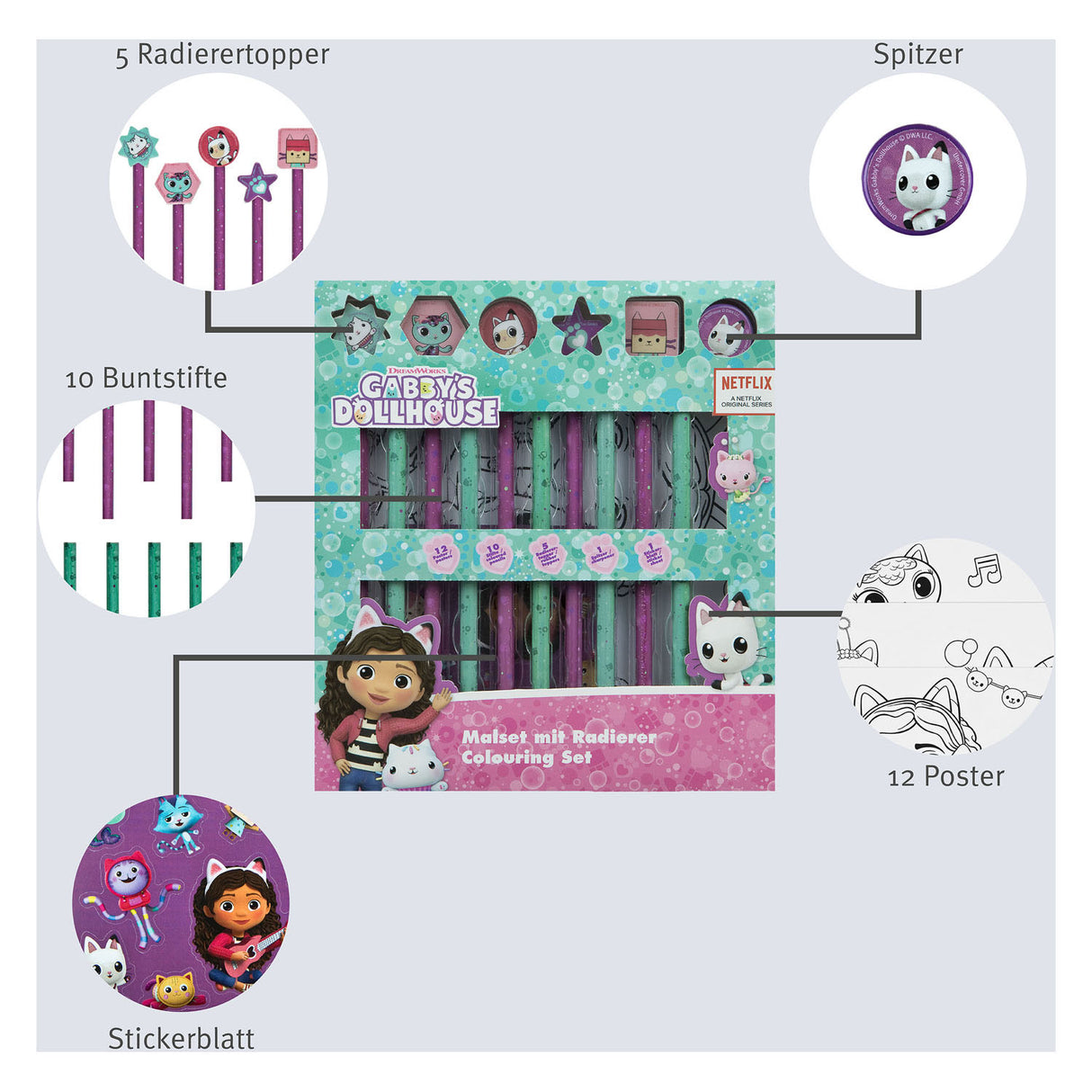 Undercover coloring set with erasers gabby's dollhouse, 29dlg.
