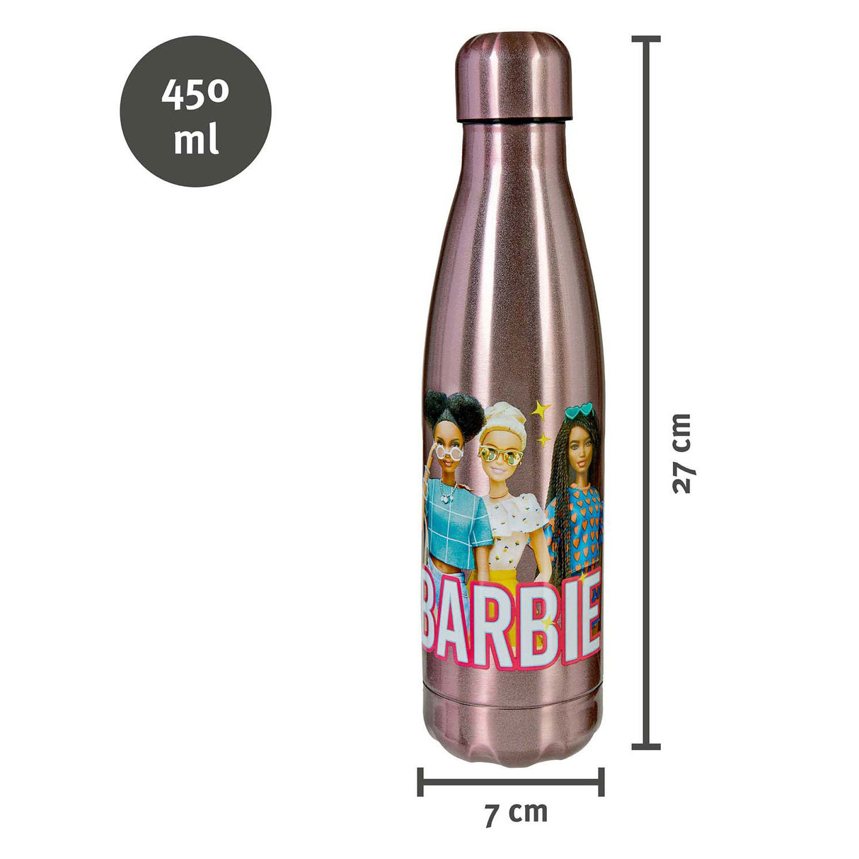 Botella Barbie Undercover de acero inoxidable, 450 ml.