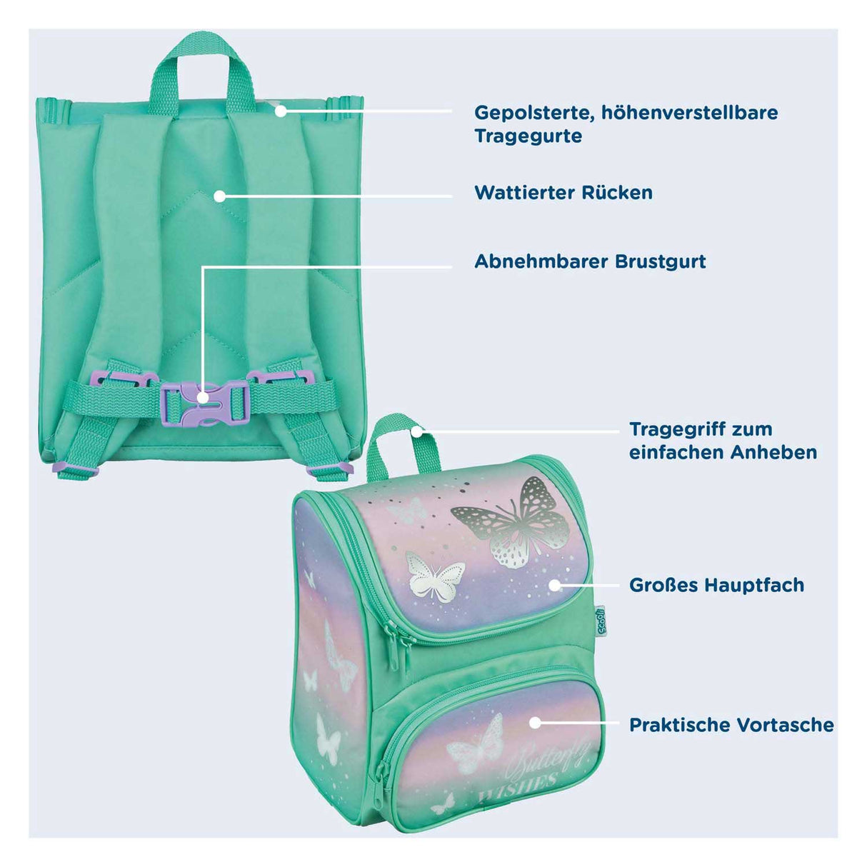 Undercover backpack green - butterfly wishes