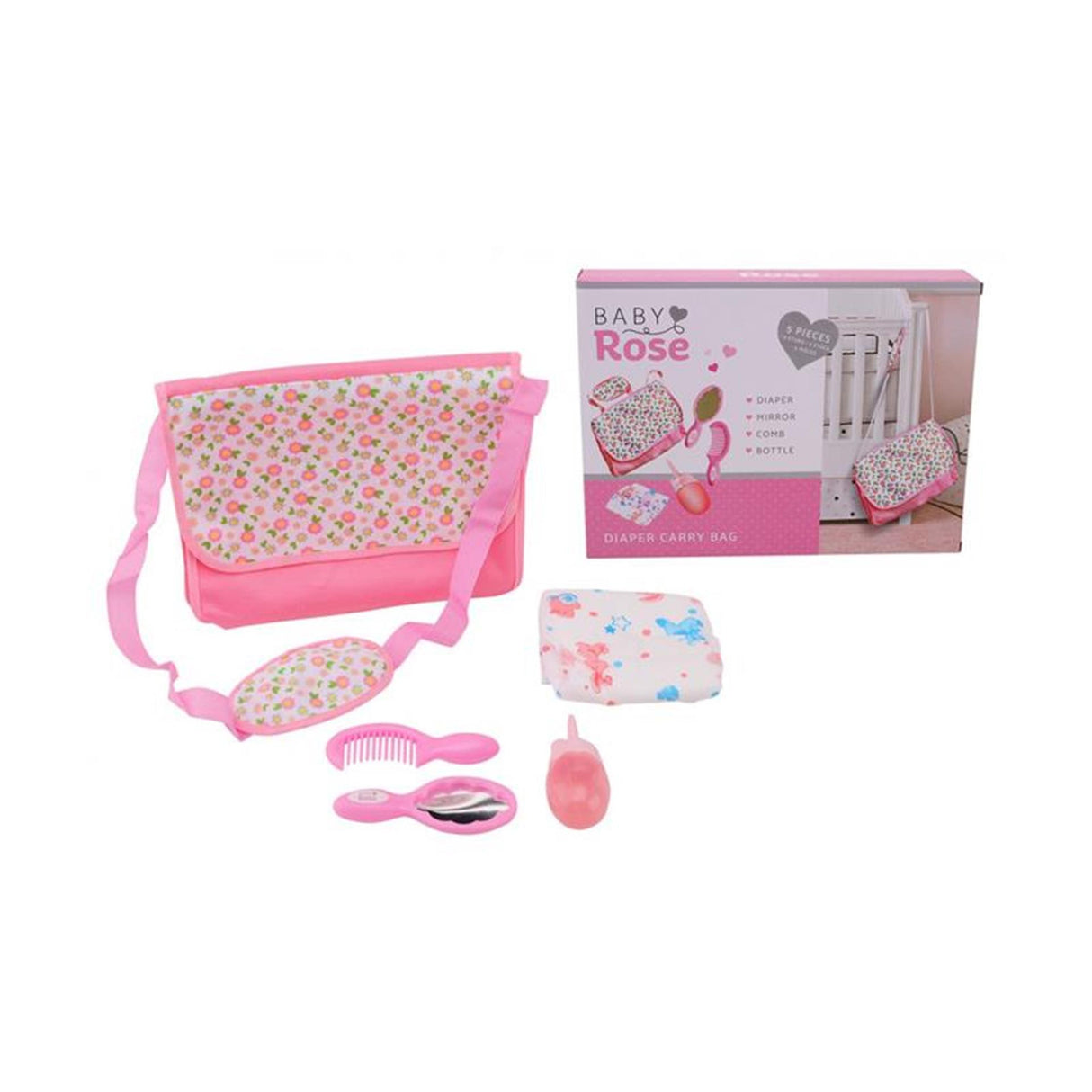 Baby pink diaper carrier bag with accessories