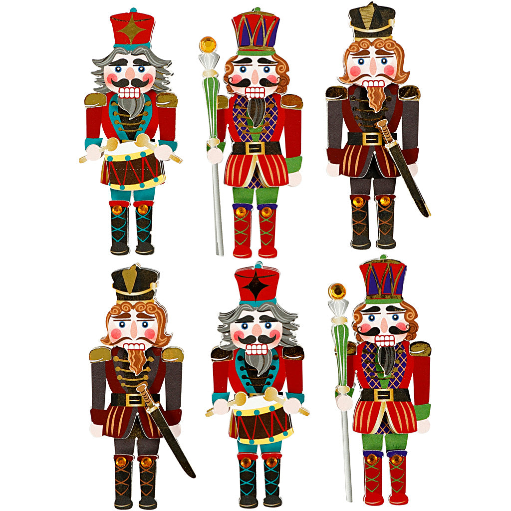 Creativ company 3d stickers, nutcracker, h: 75 mm, w: 30 mm, thickness 7 mm, 6 pieces 1 box