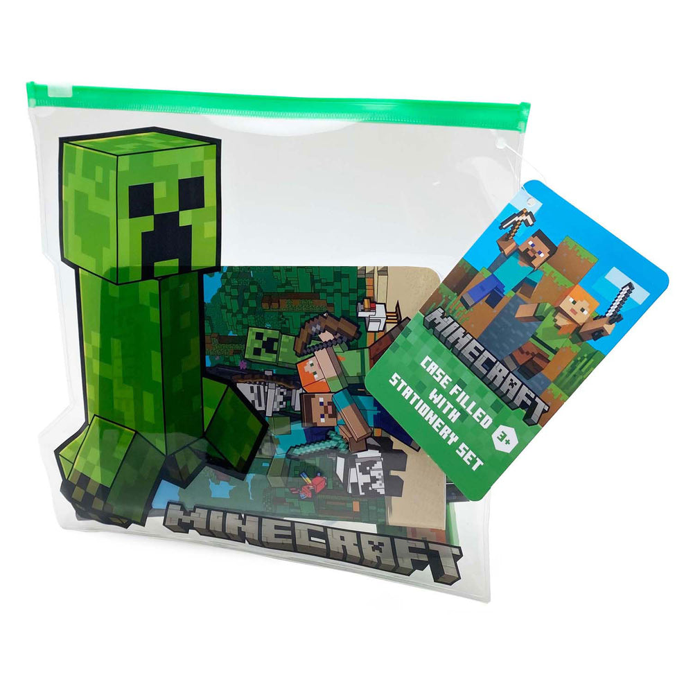 Minecraft shaped pencil case filled