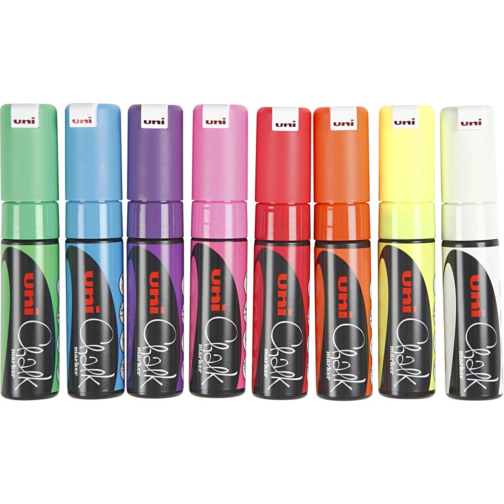 Uni-posca chalk marker, lijndikte 8 mm, diverse kleuren, 8 stuk 1 doos